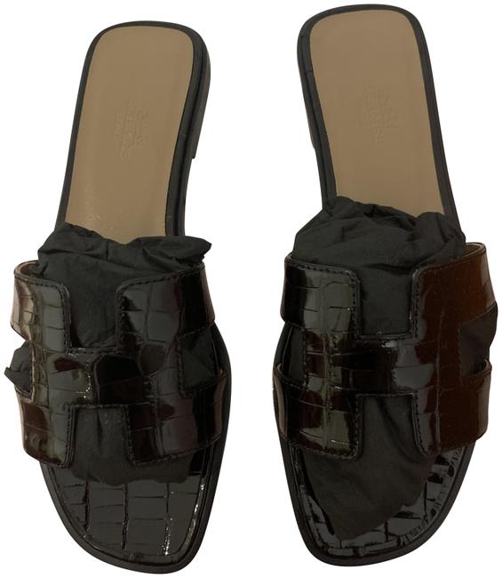 Hermes Black Alligator Oran Sandals      