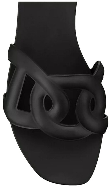 Hermes Black Aloha Mule Rubber Sandals    
