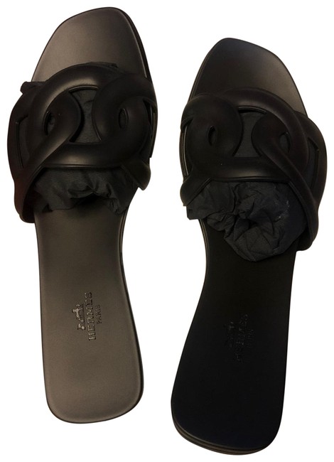 Hermes Black Aloha Sandals      