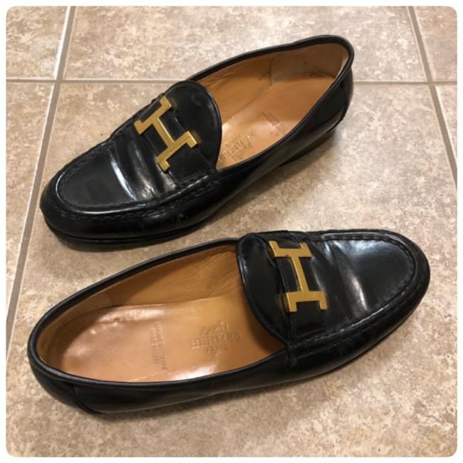 Hermes Black and Gold Loafers 355 Flats  