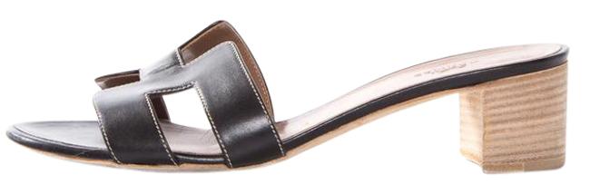 Hermes Black and Tan Leather Oasis Slide Sandals  