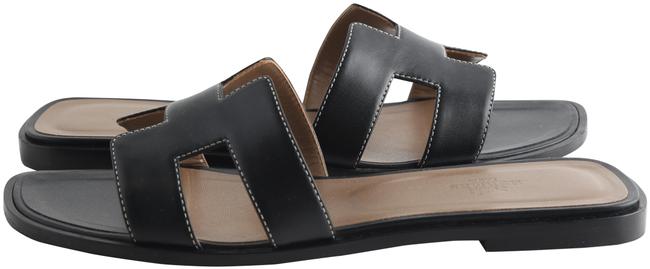 Hermes Black Box Calfskin Oran Sandals    