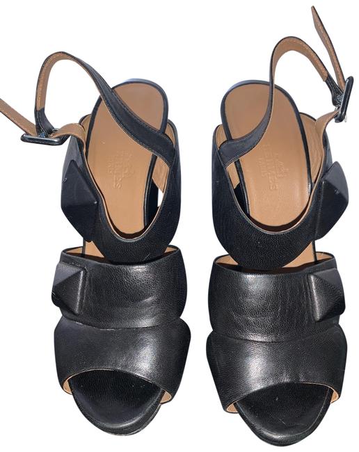 Hermes Black Chunky Heel Sandals    