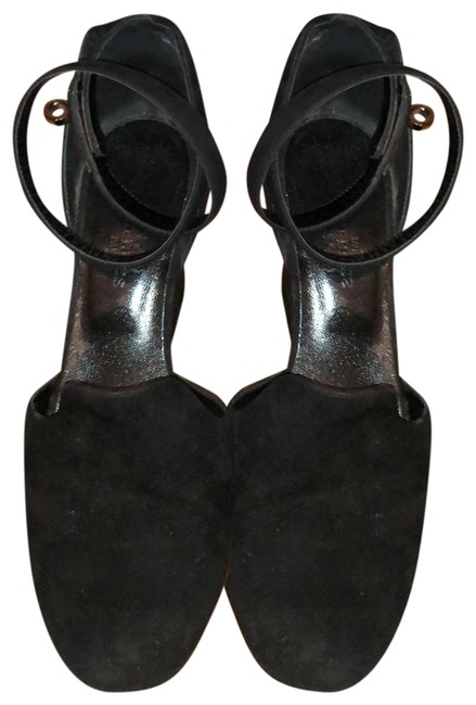 Hermes Black Kelly Suede Buckle Wedges      