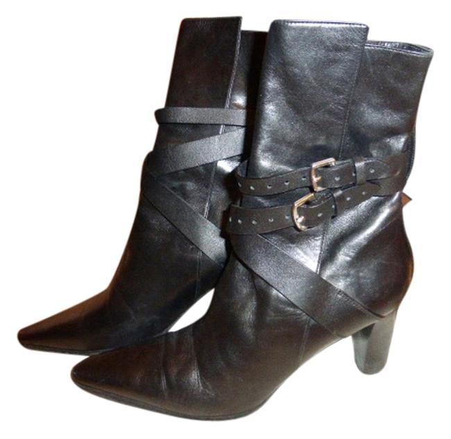 Hermes Black Leather Buckles No Zipper italy BootsBooties  