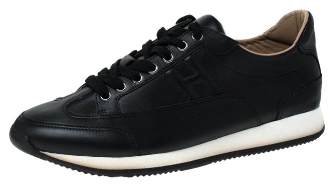 Hermes Black Leather Lace Up Low Top 41 Sneakers    