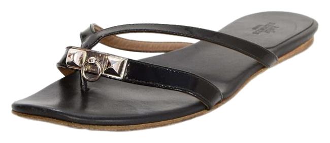 Hermes Black Medor Patent Corfu 37.5 Sandals    