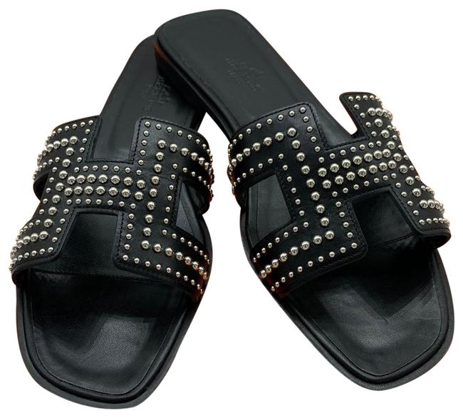 Hermes Black New Oran Stud Sandals    