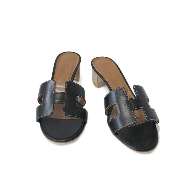 Hermes Black Oasis Leather H Noir Sandals      