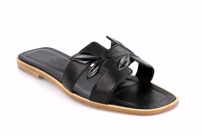 Hermes Black Oran Flat H Sandals    
