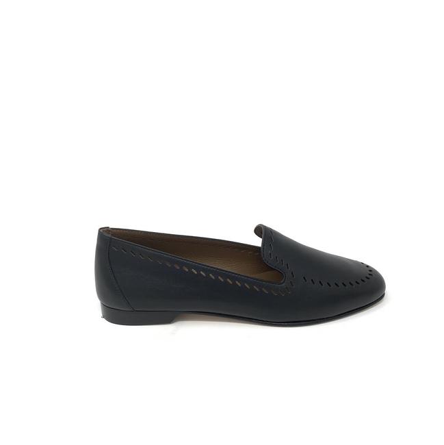 Hermes Black Ovale Leather Flats      
