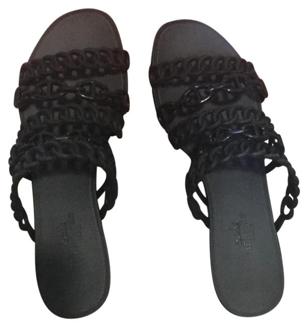Hermes Black Rubber Chaine Dancre Nude Sandals   Narrow Aa, N