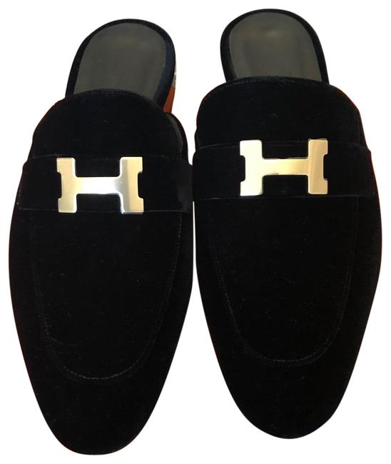 Hermes Black Trocadero MulesSlides    