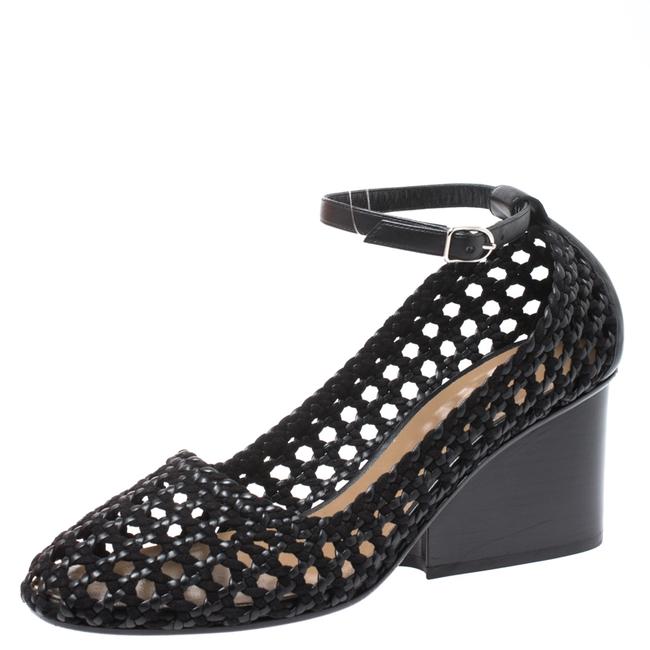 Hermes Black Woven Leather and Suede Pumps    
