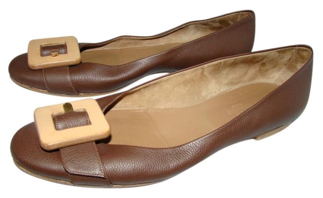Hermes Brown Ballet with Giant Buckle Accent Flats    