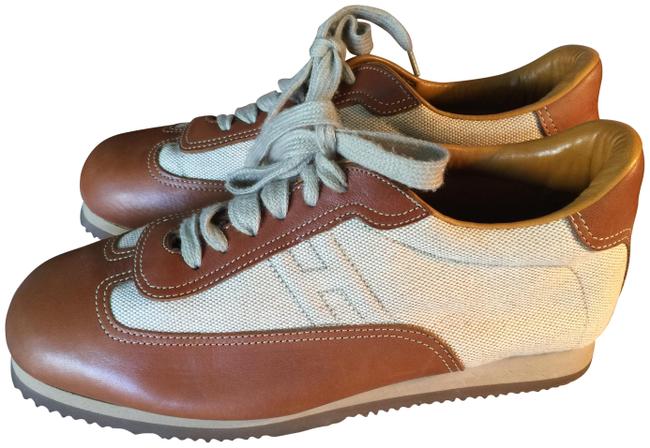 Hermes Brown Beige Italy Trainers Walking Sneakers    