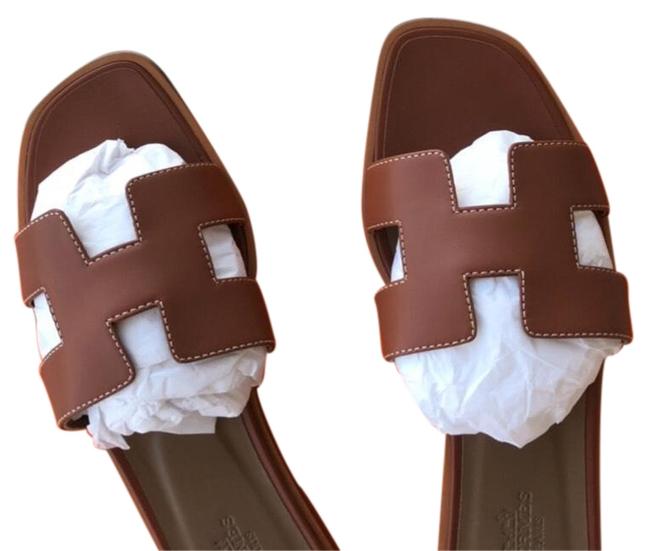 Hermes Brown Gold Piqure 385 Sandals    