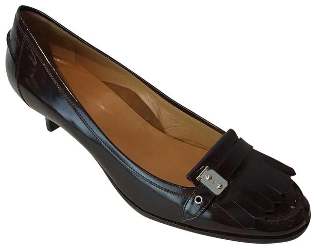 Hermes Brown Leather Kitten Heel Loafers Pumps    