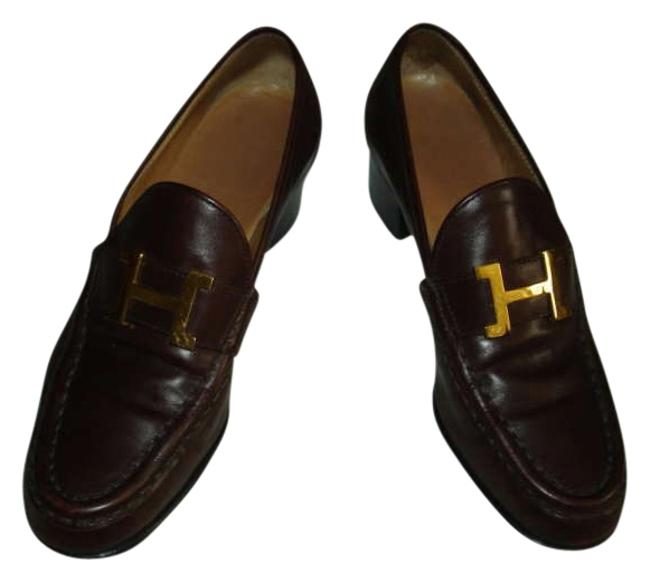 Hermes Brown Leather Loafers Pumps  