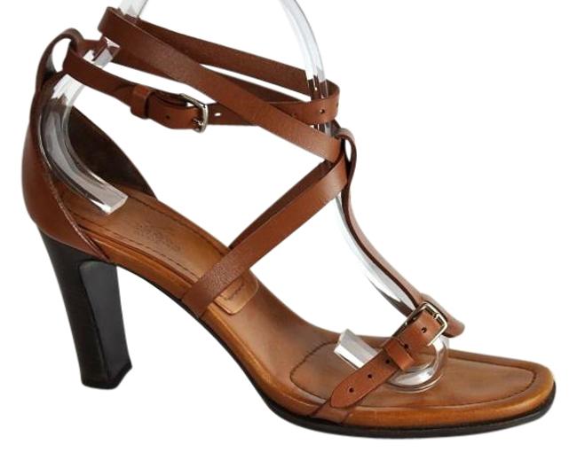 Hermes Brown Leather Strappy Sandals    