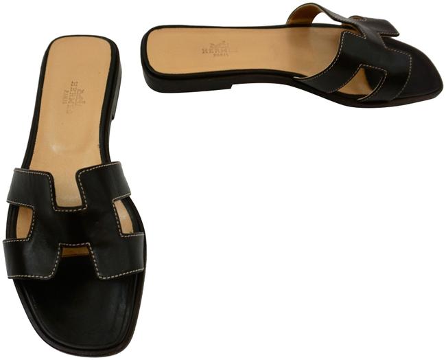 Hermes Brown Oran Slides Sandals      