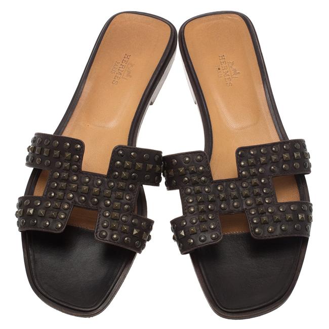 Hermes Brown Studded Oran Sandals    