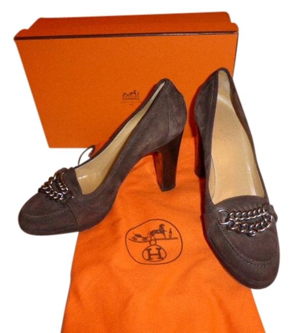 Hermes Brown Suede 38.5 Italy Pumps    