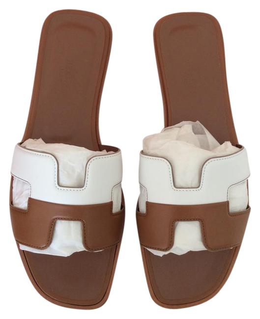 Hermes BrownWhite W New 2017 Leather 37 Receipt Sandals    