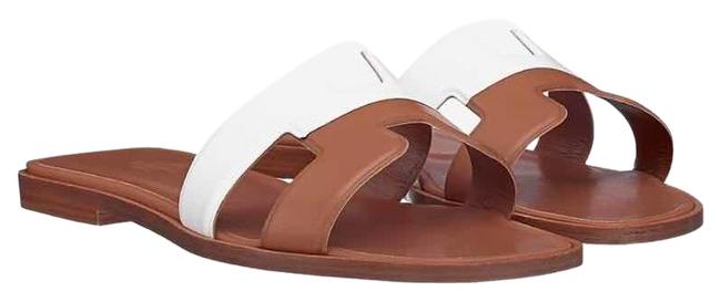 Hermes BrownWhite Oran Sandals    
