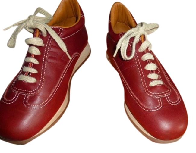 Hermes Burgundy Leather Sneakers  