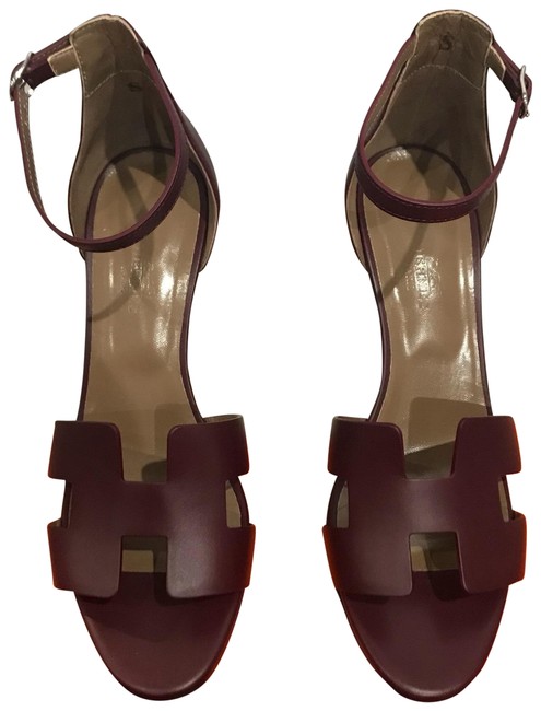Hermes Burgundy New Legend Wedge Sandals      