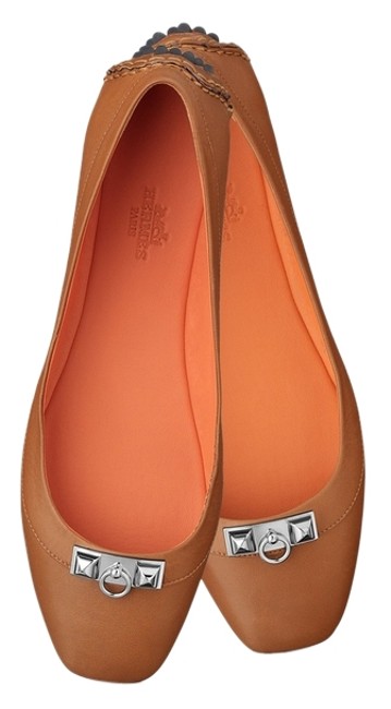 Hermes Camel Liberty Calfskin Ballerina 37.5 Flats    
