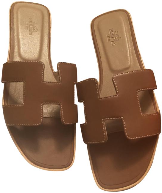 Hermes Gold Light Brown Oran Sandals      
