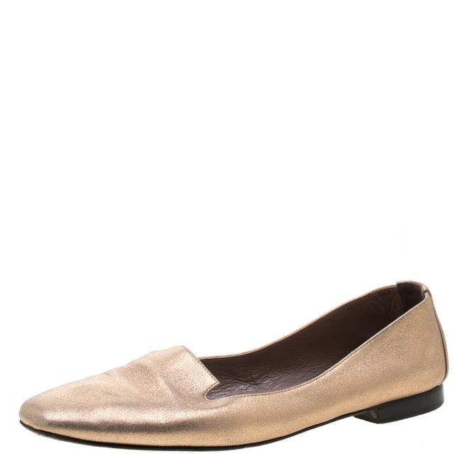 Hermes Gold Metallic Leather Smoking Slippers 38.5 Flats    
