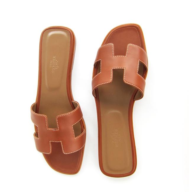 Hermes Gold Box Oran Leather Sandals Iconic Flats    