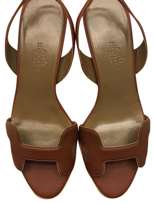 Hermes Gold Piqure Ecrue Ottomane In Calf Sandals    
