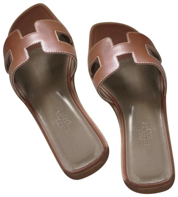 Hermes Gold Piq?res ecrues Oran Sandals    
