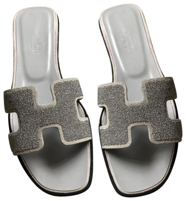 Hermes Grey Crystal Sandals      