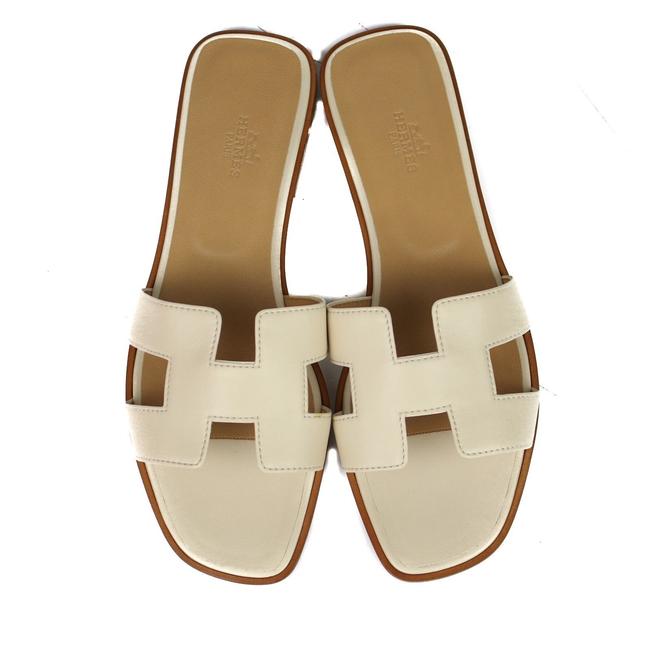 Hermes Ivory New: Oran Leather H Logo Sandals    