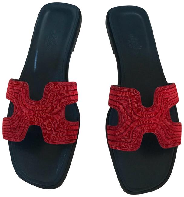 Hermes Jasper Rouge Dabka Oran Sandals      