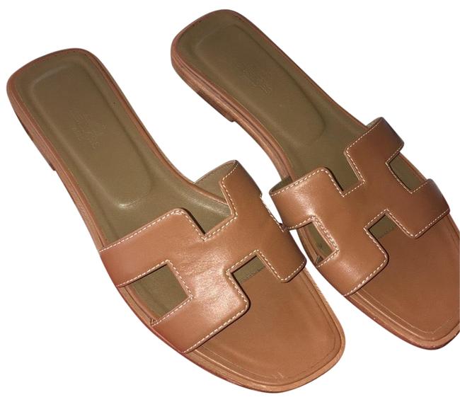 Hermes Light Brown Oran Leather Sandals      