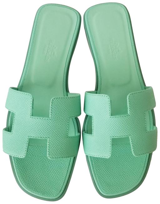 Hermes Malachite Green Oran Sandals Flats      