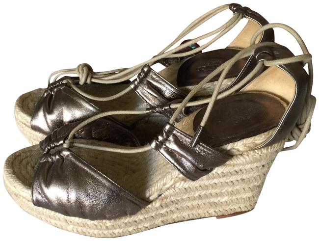 Hermes Metallic Gold Espadrille Wedges      