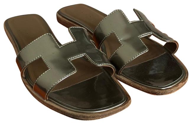 Hermes Metallic Grey Sandals      