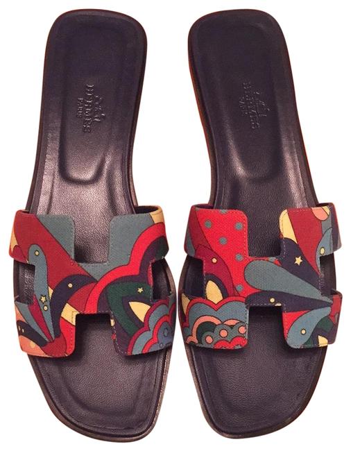 Hermes Multi Color Bleu Maritime Oran Sandals    