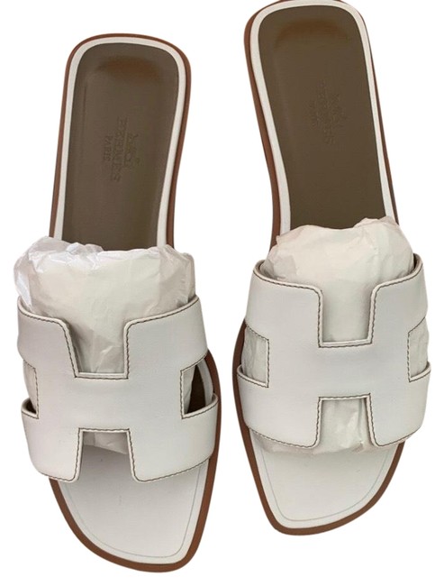 Hermes Oran Calfskin White Sandals      