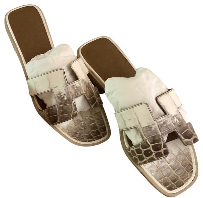Hermes Ivoly Brown White Oran Himalaya Sandals      