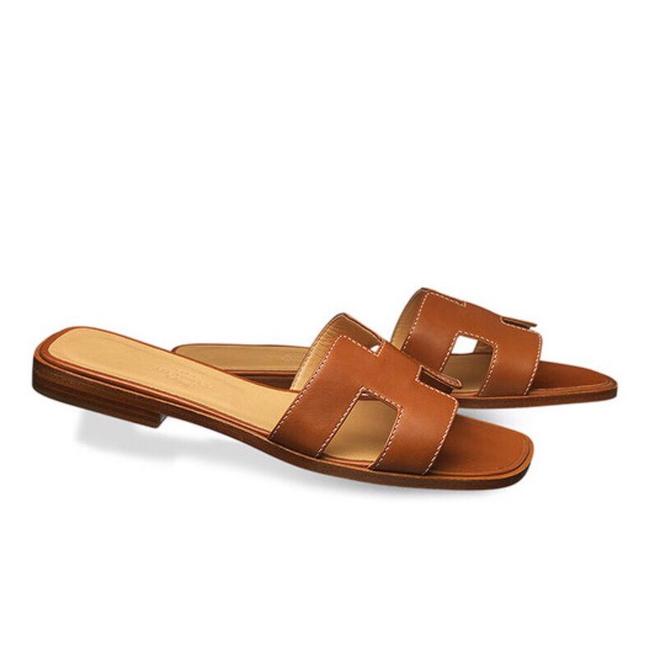 Hermes Oran Slides Gold 38.5 Sandals    