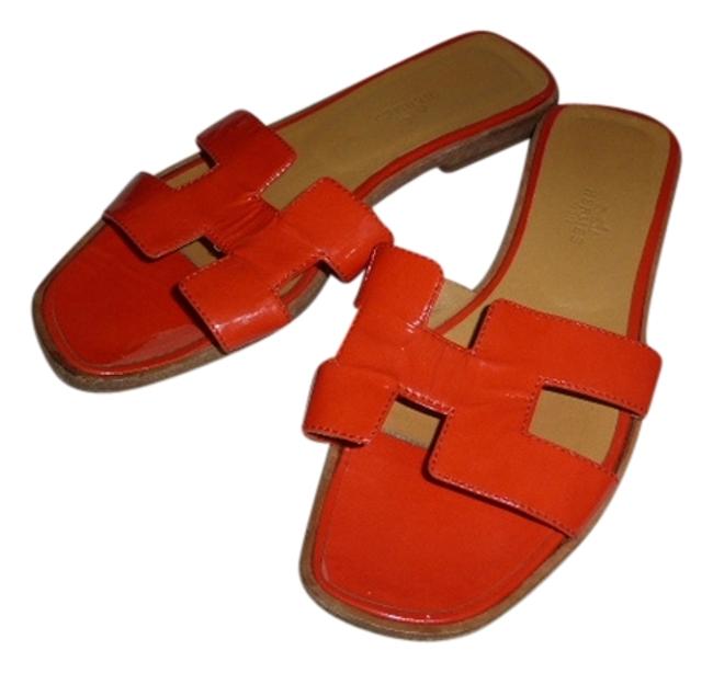Hermes Orange 37. Patent Leather Flats  