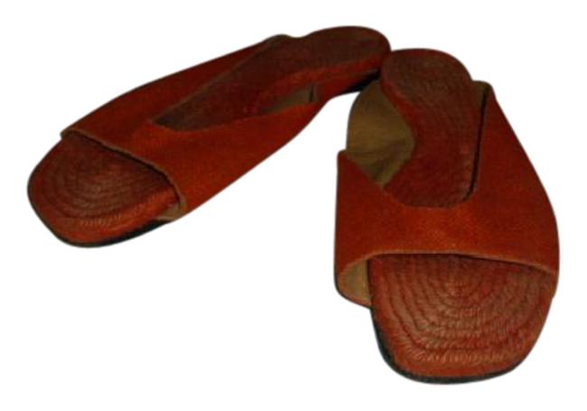 Hermes Orange  Tan Espadrille MulesSlides    